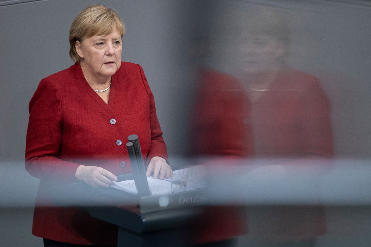 German Chancellor Angela Merkel speaks at the Bundestag, Germany's parliament, about the current situation in Afghanistan on August 25, in Berlin.