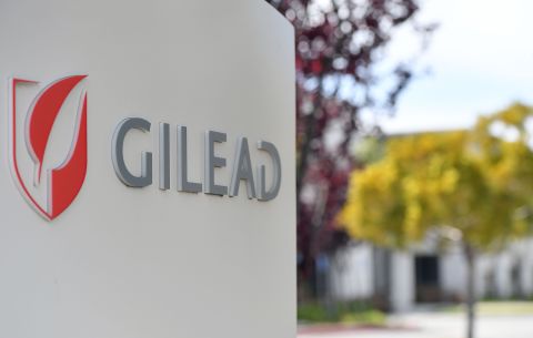 Gilead Sciences headquarters sign is seen in Foster City, California on April 30.