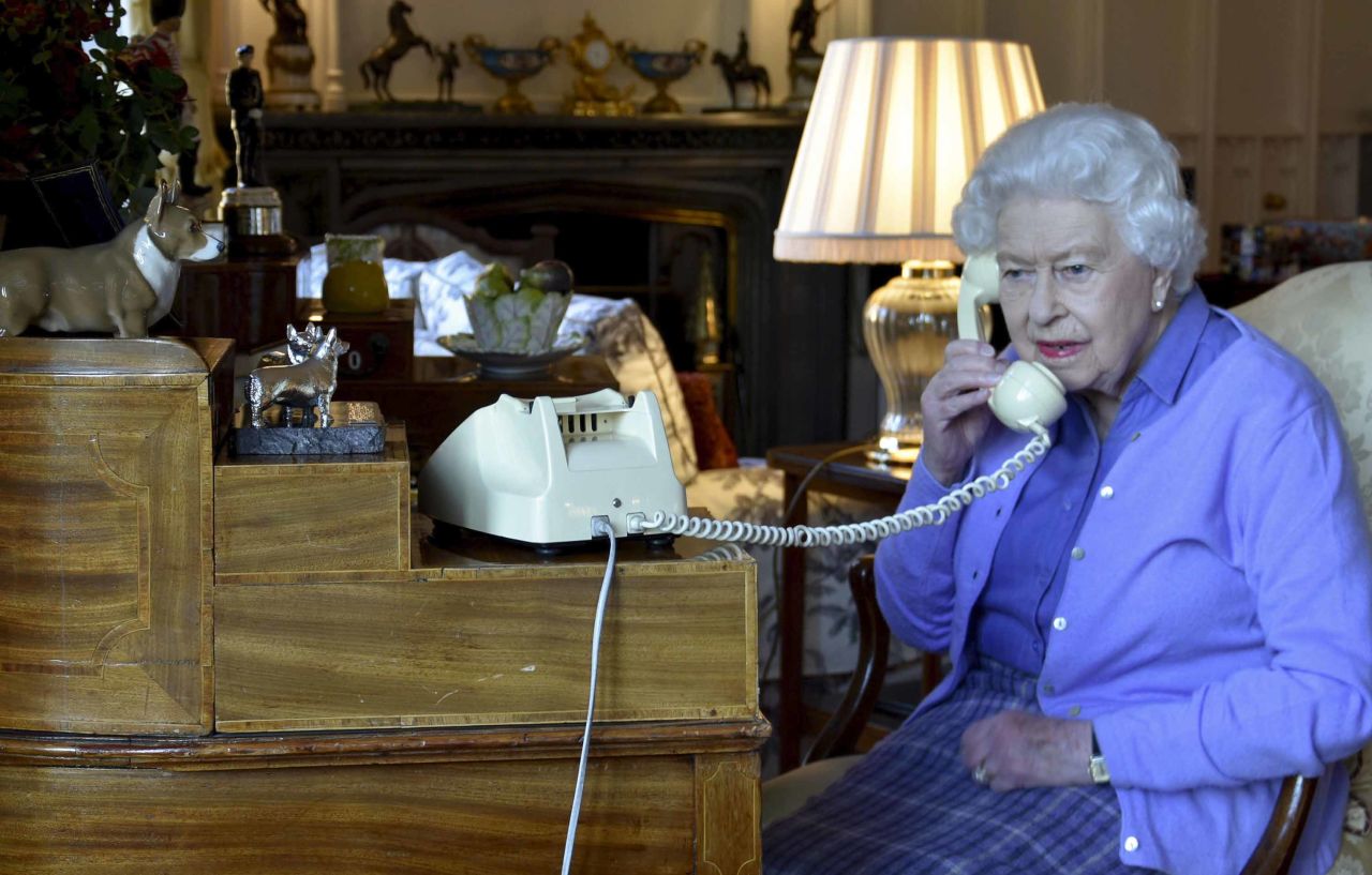 Britain's Queen Elizabeth II speaks to Prime Minister Boris Johnson from Windsor Castle on March 25.