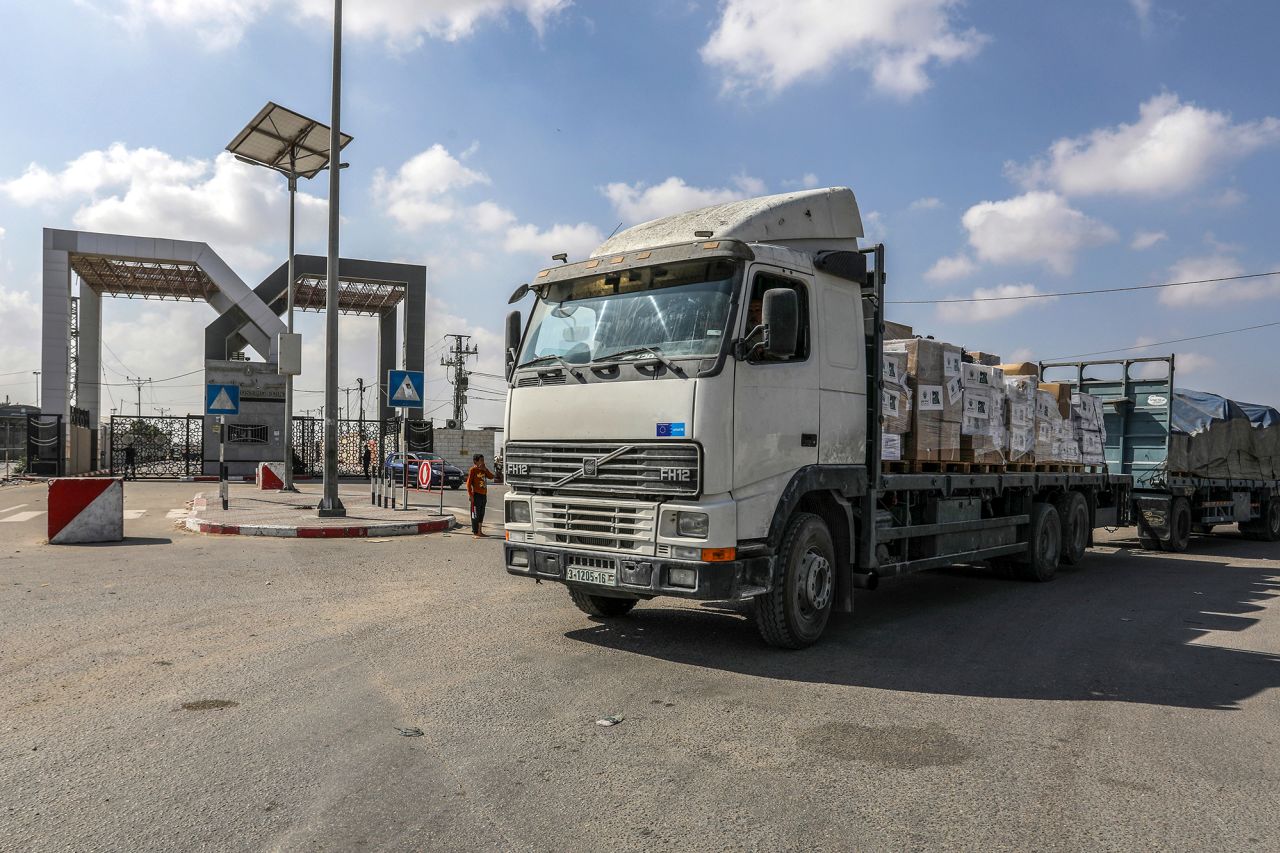 A truck with humanitarian aid enters Gaza through the Rafah border crossing on November 2. 