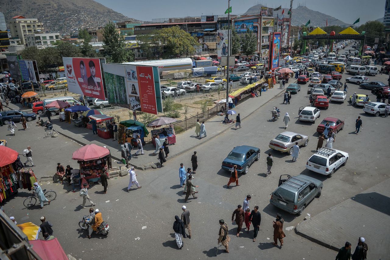 A general overview of a market place at the Kote Sangi area of Kabul on August 17.