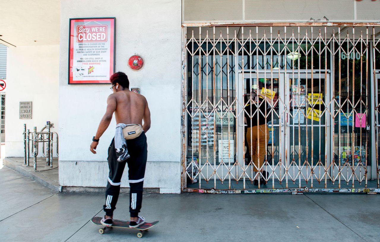 Amoeba Music store, a Hollywood landmark, remains closed on May 7. 