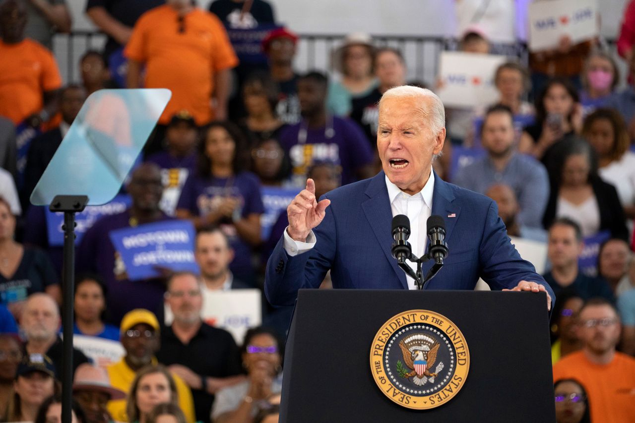 President Joe Biden addresses supporters at a campaign event on July 12, in Detroit, Michigan. 