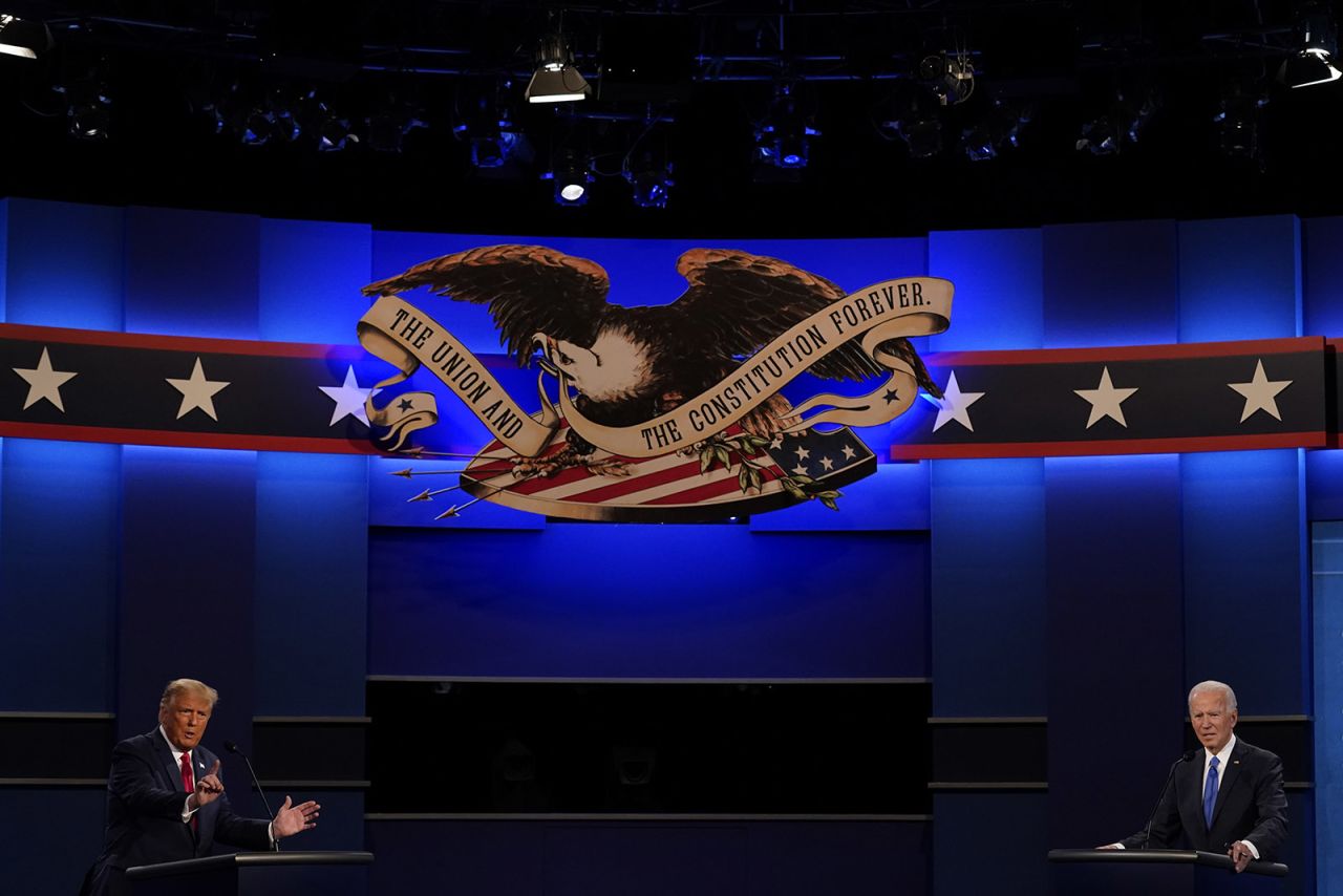 President Donald Trump, left, and Democratic presidential candidate Joe Biden, right, during the second and final presidential debate on Thursday in Nashville. 