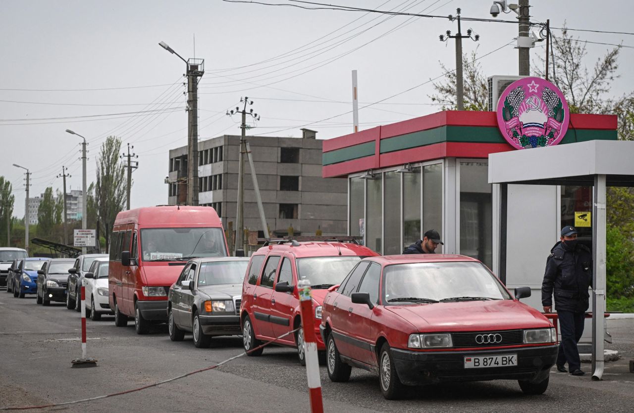 Cars wait in line to exit the self-proclaimed "Moldovan Republic of Transnistria" at Varnita border point with Moldova on Thurssday.