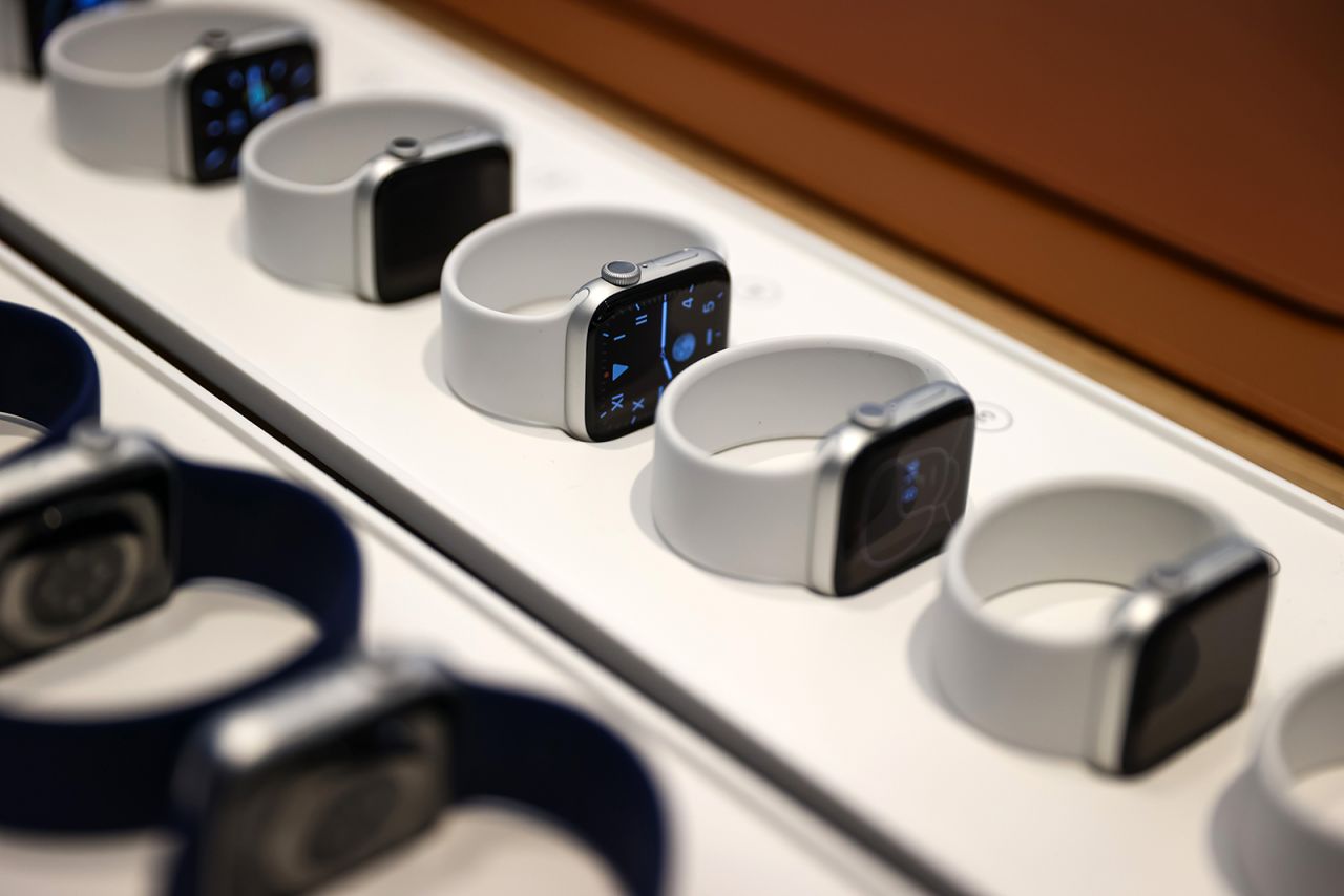 Apple Watch models are displayed at the Apple Store at Orchard Road on September 24, 2021 in Singapore. 