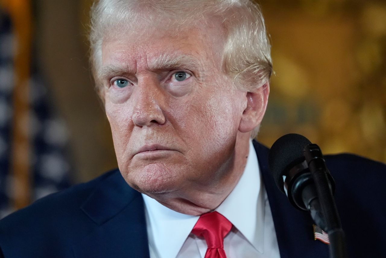 Donald Trump speaks to reporters during a news conference at his Mar-a-Lago estate in Palm Beach, Florida, on August 8.