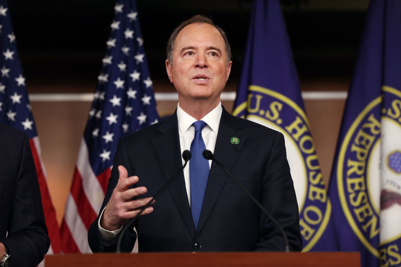 Rep. Adam Schiff speaks at a press conference in 2023.