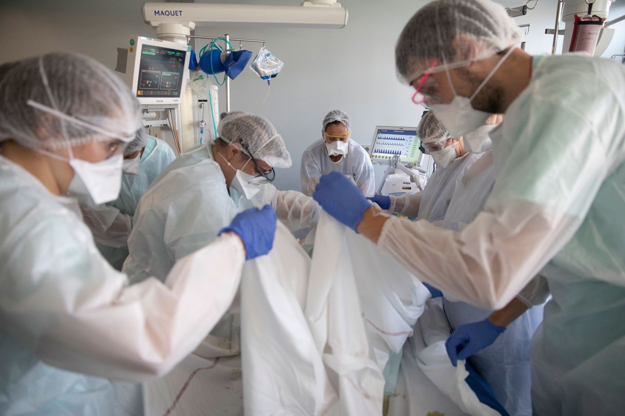 Medical workers tend to a Covid-19 patient at a hospital in Strasbourg, France, on September 15.