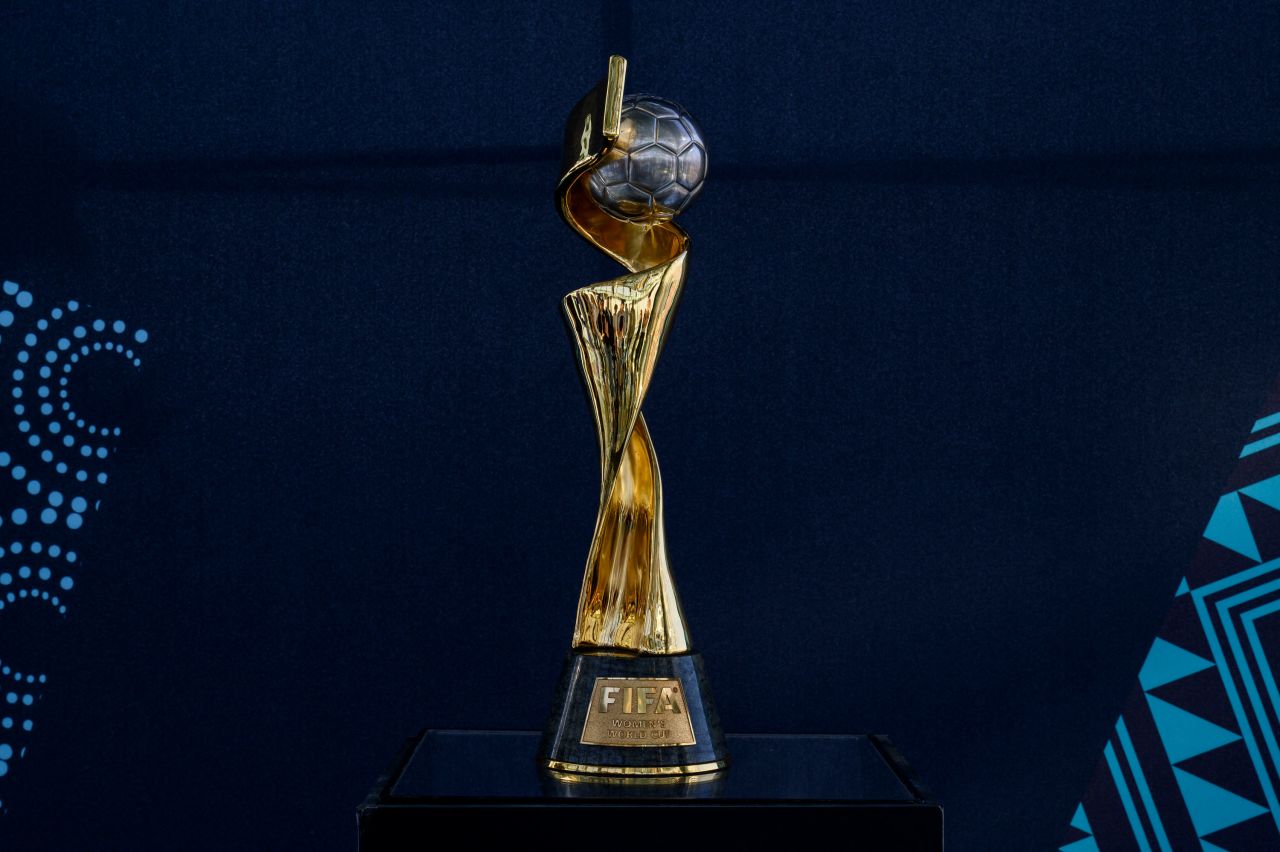 The FIFA Women's World Cup trophy is seen during its unveiling event at Summit at One Vanderbilt in New York City on April 14, 2023.