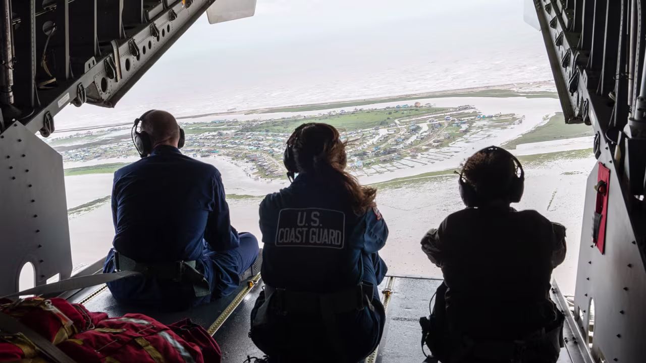 The Coast Guard assessed damage from Beryl during  flight from Corpus Christi to Galveston.