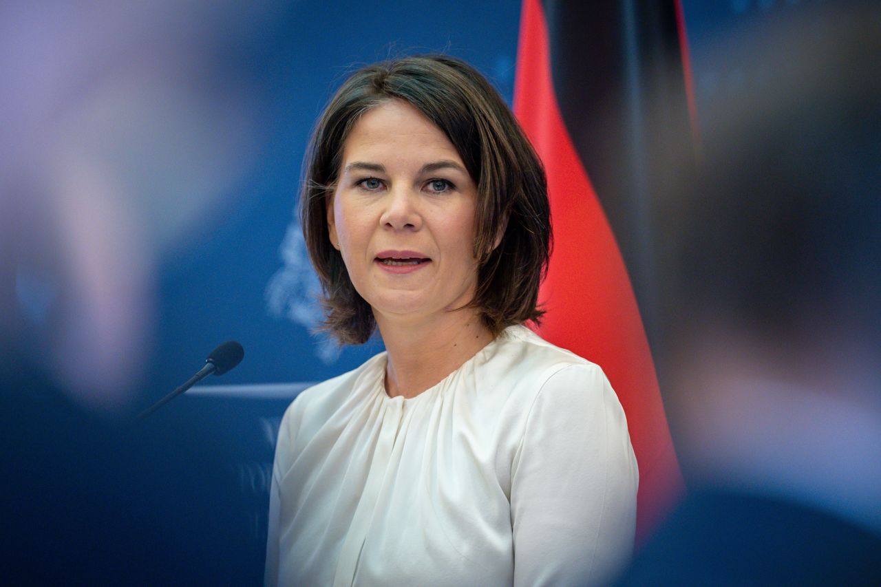 Annalena Baerbock, German Foreign Minister, speaks during a press conference in Vilnius, Lithuania on April 22.