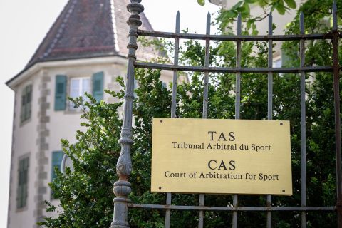 A general view of the entrance to the Court of Arbitration for Sport's headquarters in Lausanne, Switzerland.