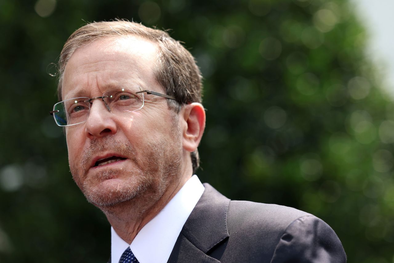 Israel's President Isaac Herzog speaks to the media at the White House in Washington, DC, on July 18. 