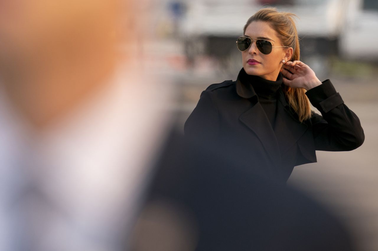 In this Sept. 12, 2020, file photo, Counselor to the President Hope Hicks arrives with President Donald Trump at Reno-Tahoe International Airport in Reno, Nev. 