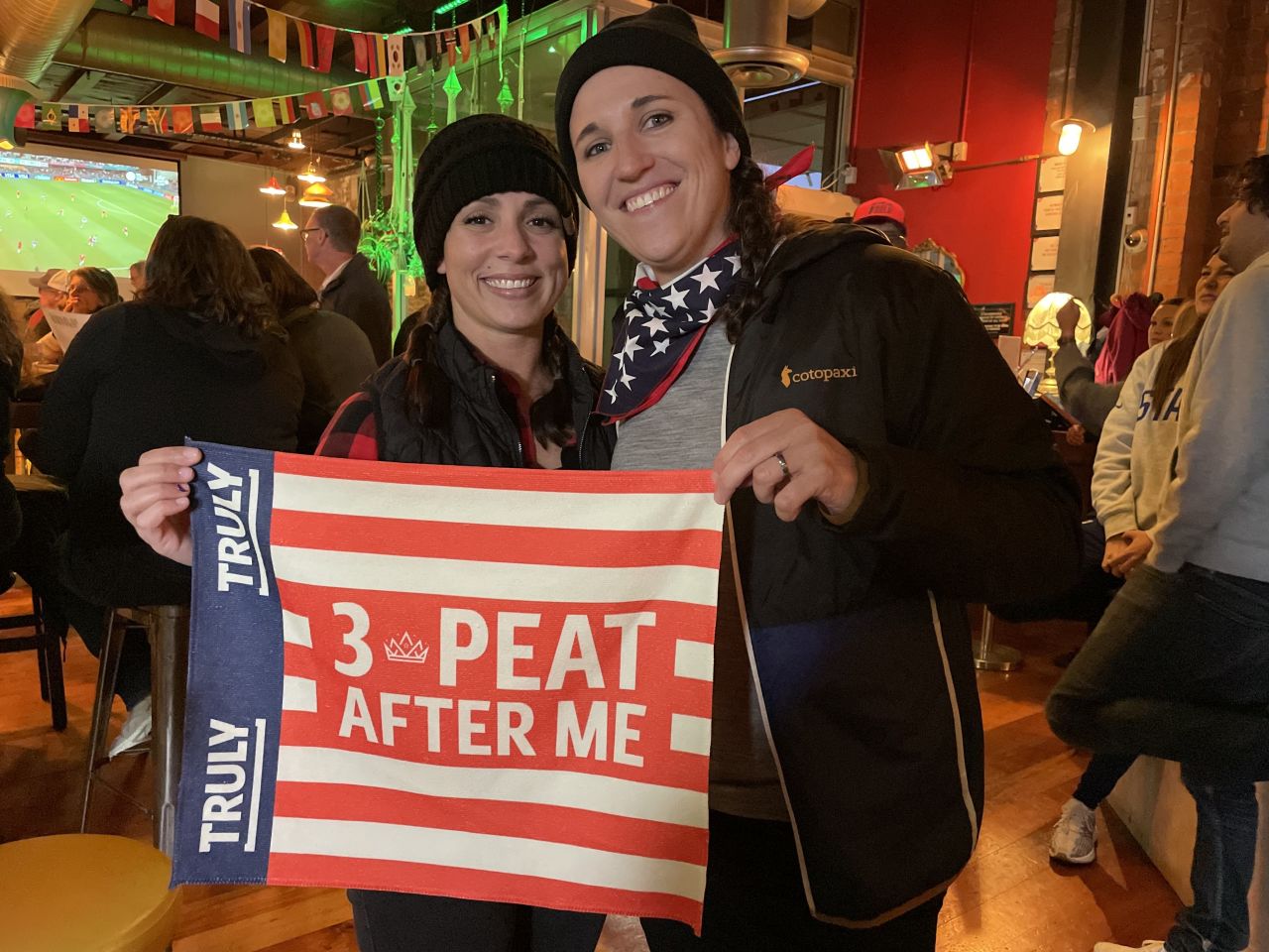 Amber Mahoney (right) and her wife, Natasha, are ready to roar the US team on in Wellington.