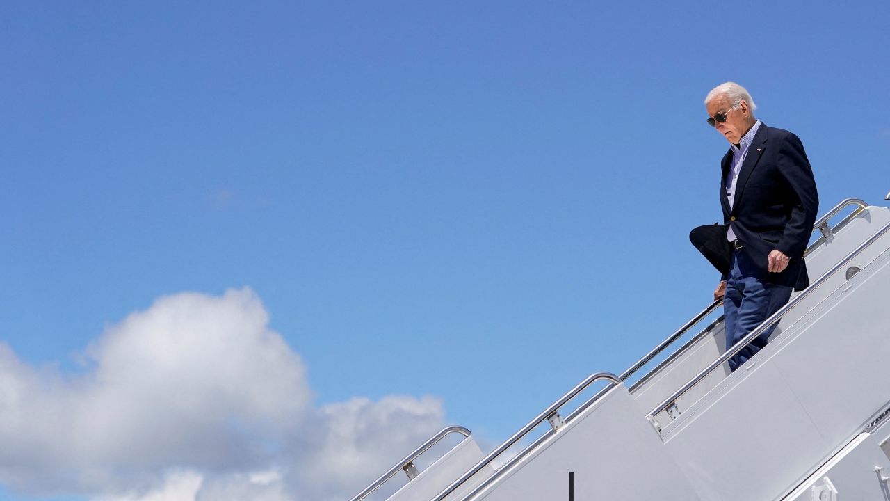 President Joe Biden arrives at Dane County Regional Airport in Madison, Wisconsin, on July 5. 