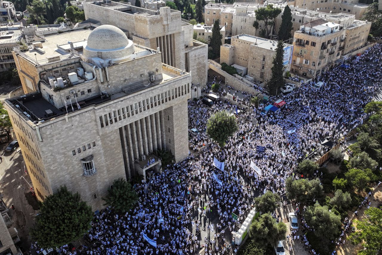 People march in Jerusalem, on June 5.