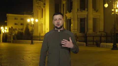 Ukrainian President Volodymyr Zelensky speaks during a second video message early Saturday morning March 19.