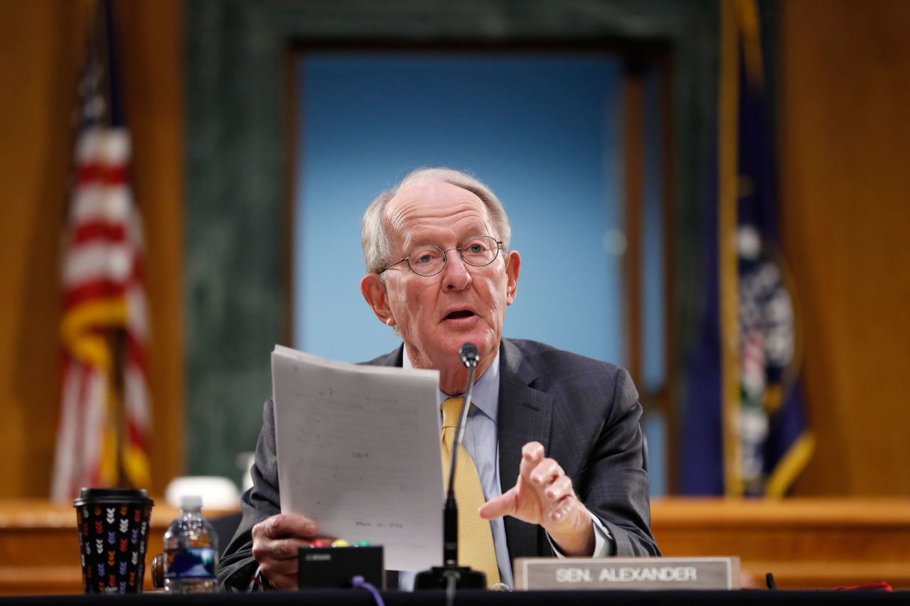 Sen. Lamar Alexander gives his opening statement during a Senate Health Education Labor and Pensions Committee hearing on new coronavirus tests on Capitol Hill on May 7, in Washington.
