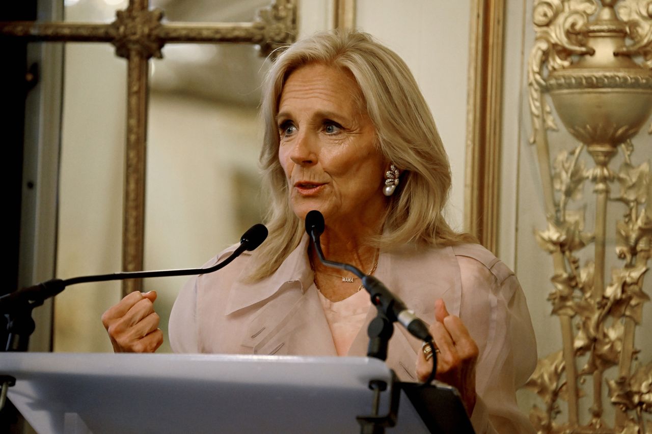 First Lady Jill Biden attends the Women's Sports & Health Innovation Event at Le Meurice on July 27, in Paris, France.