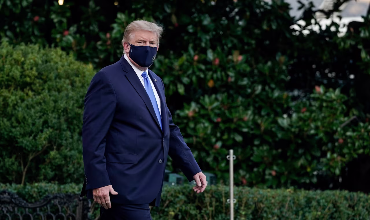 President Donald Trump leaves the White House for Walter Reed National Military Medical Center on October 2.