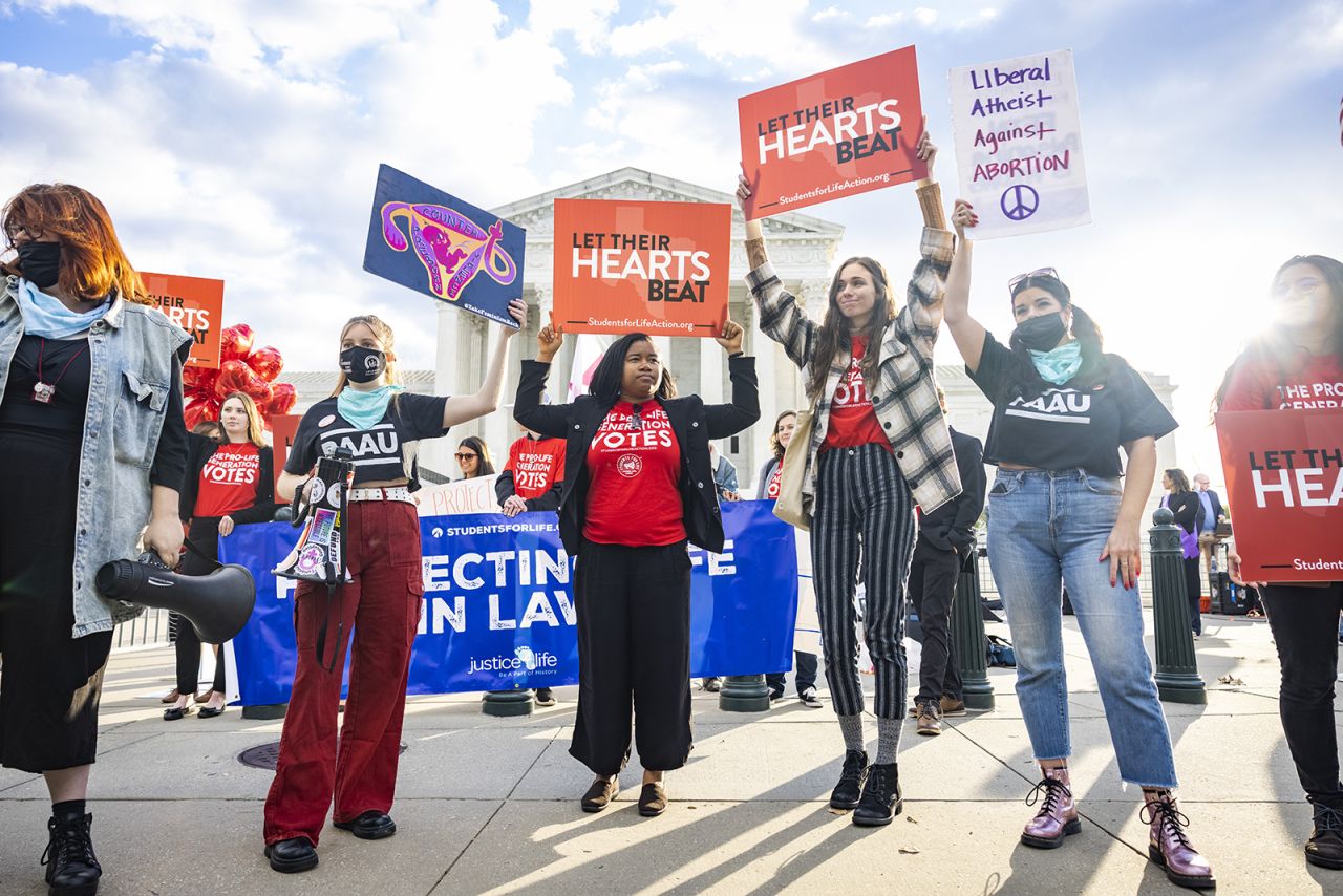 Anti-abortion protesters gather outside the U.S. Supreme Court on Monday.