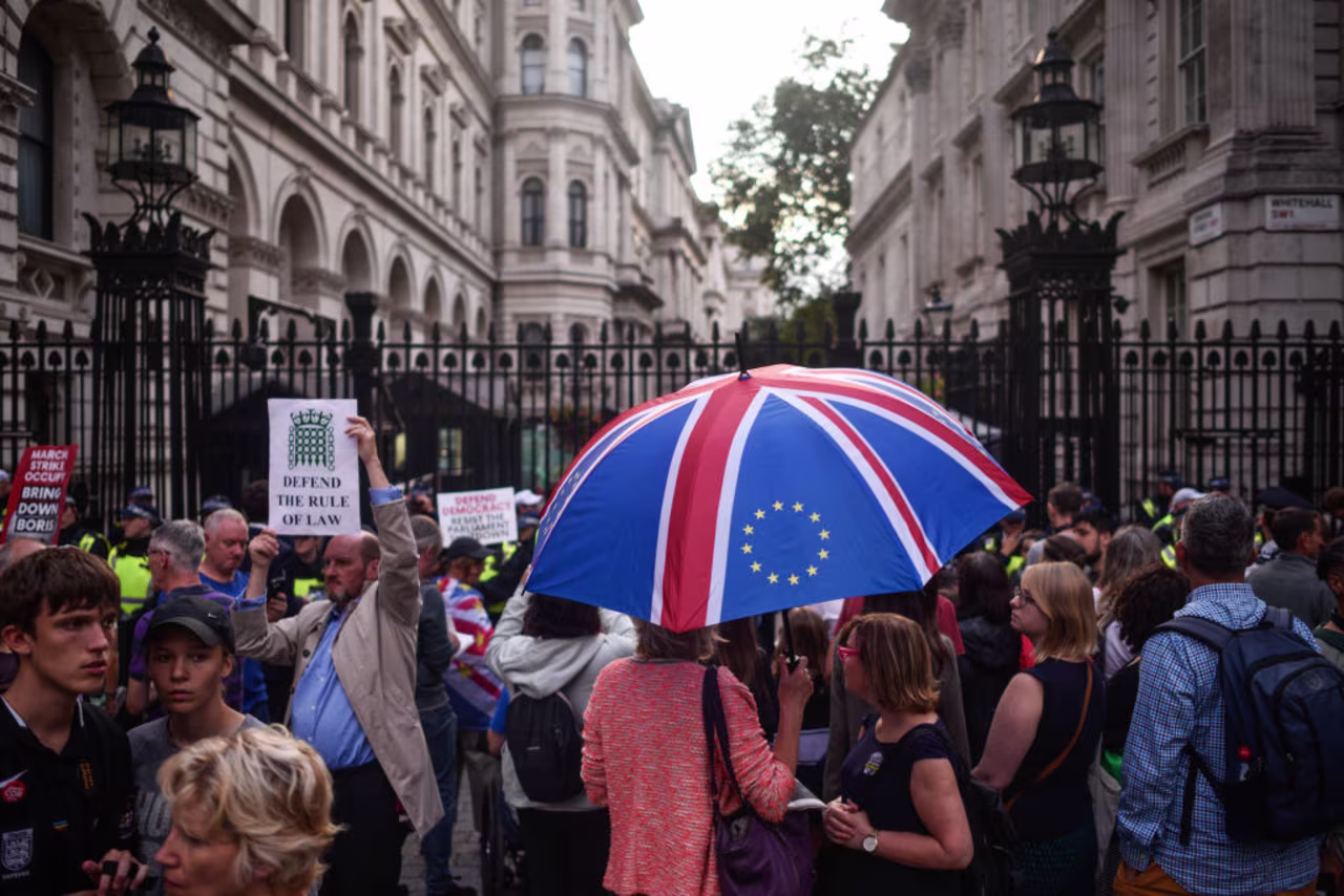 Protesters outside Downing Street on Wednesday.