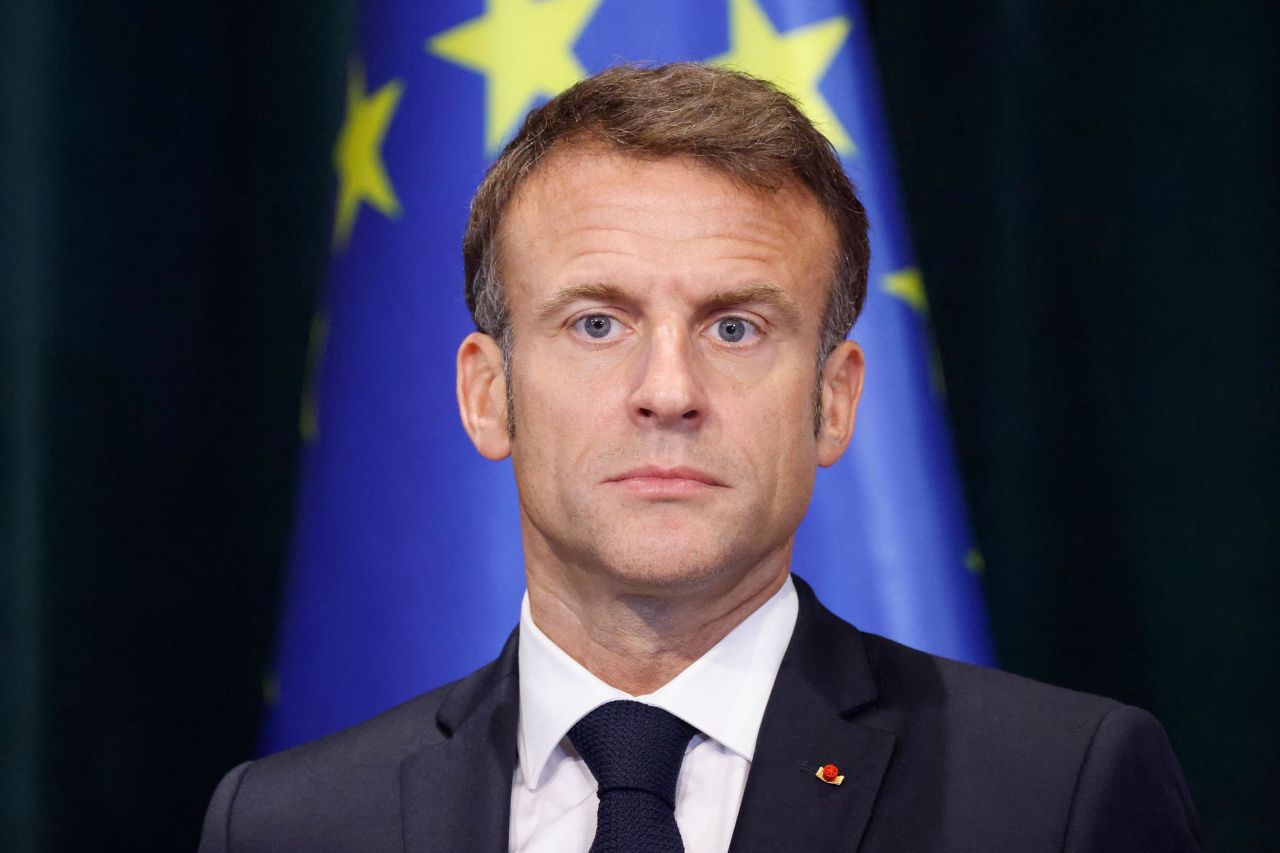 French President Emmanuel Macron is pictured during a meeting in Tirana, Albania, on Tuesday, October 17. 