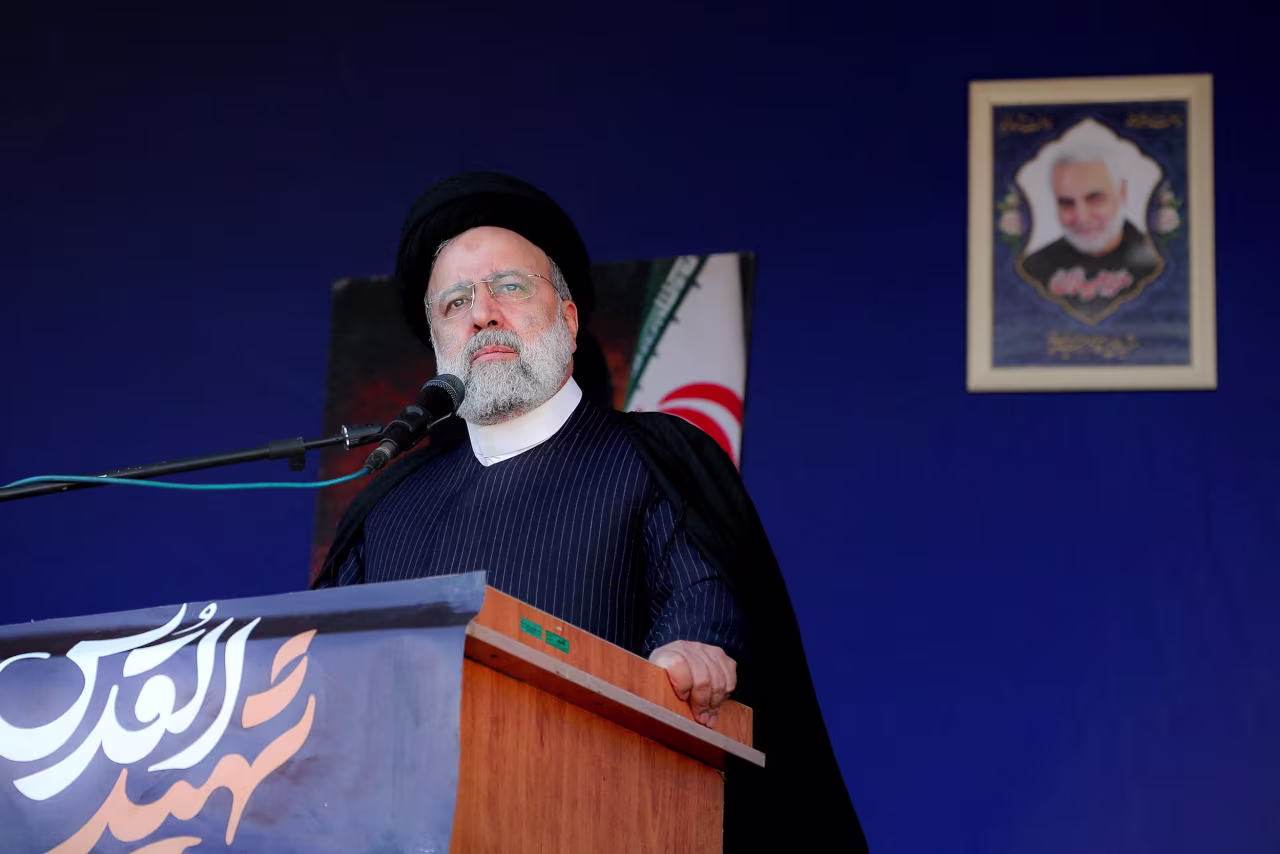 Iran's President Ebrahim Raisi speaks during a funeral ceremony in Kerman, Iran, on January 5.