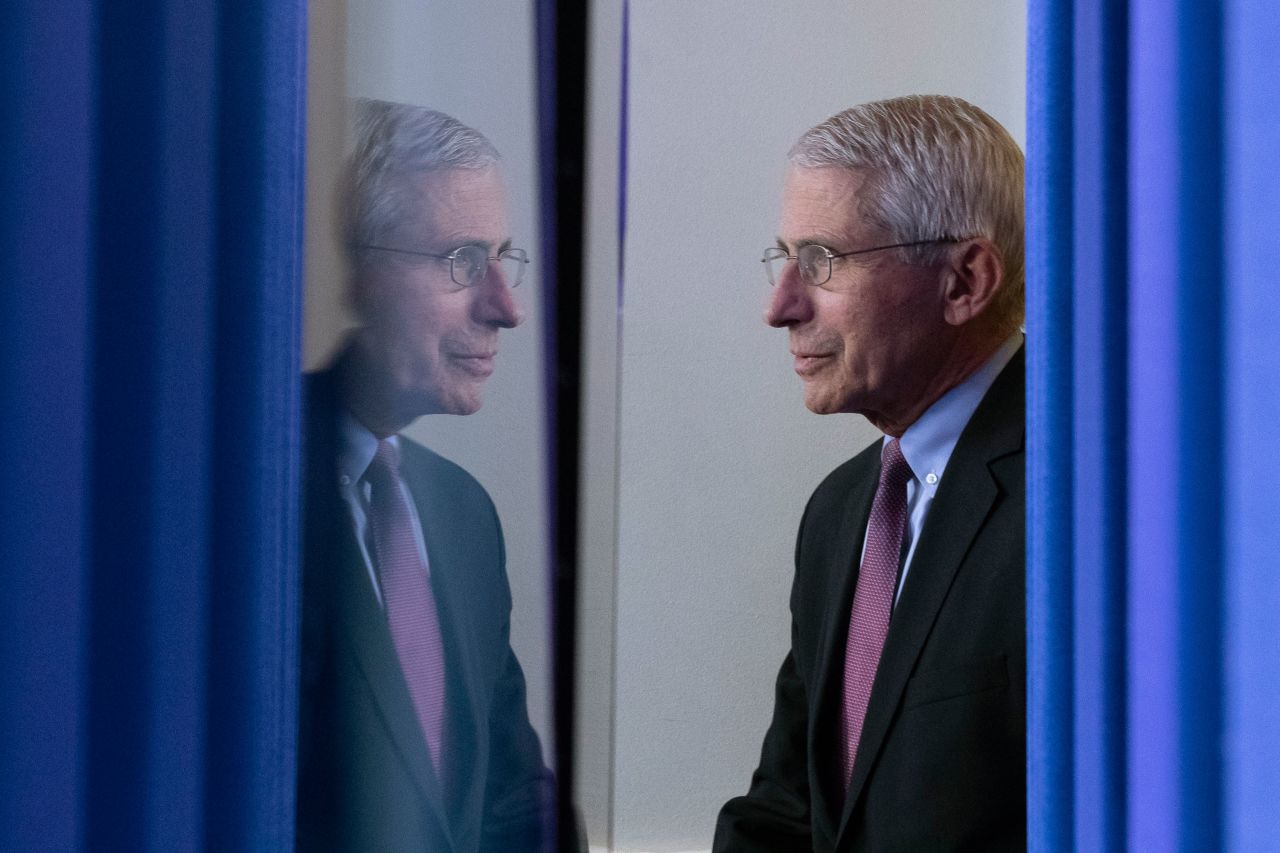 Dr. Anthony Fauci arrives at the daily coronavirus briefing at the White House on April 22.