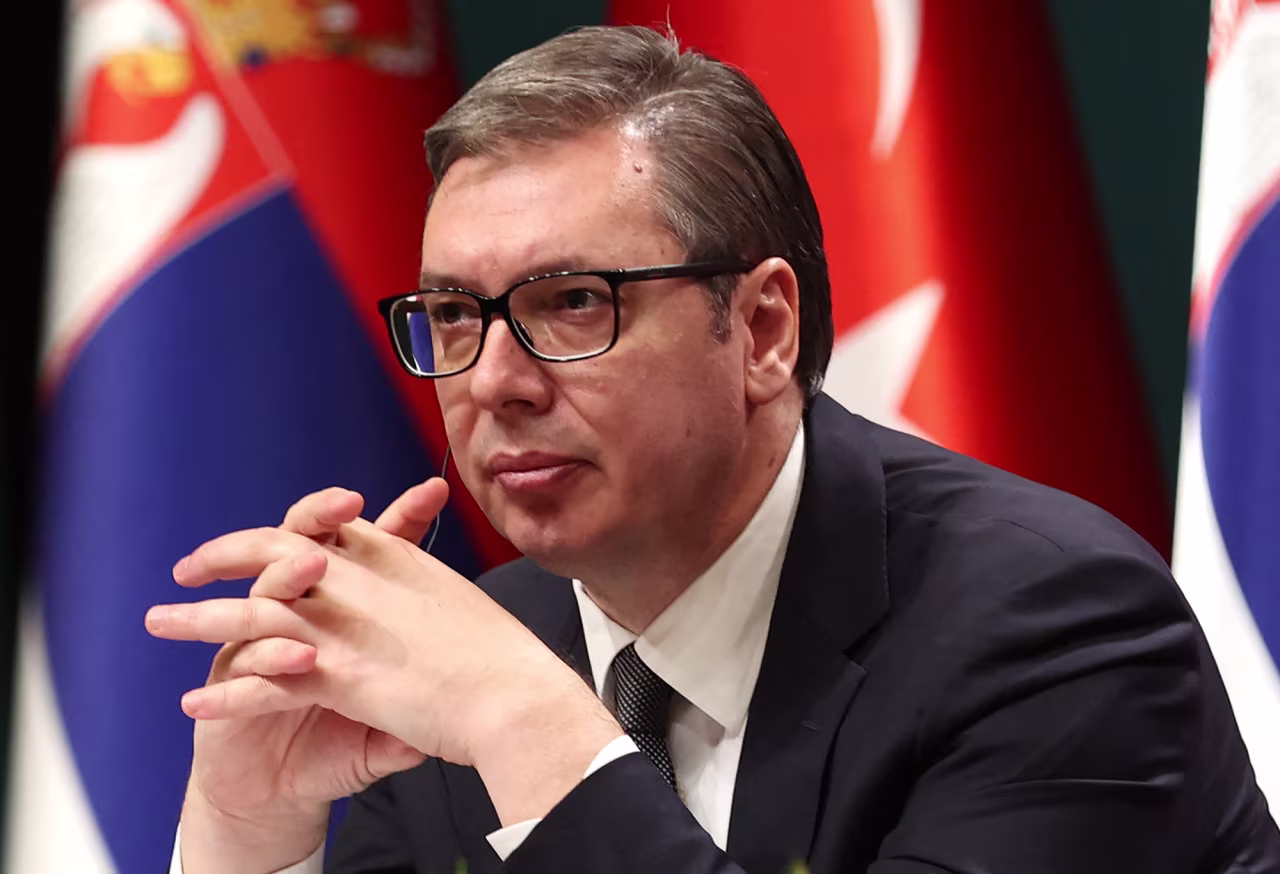 Serbian President Aleksandar Vučić gives a press conference in Ankara, Turkey, on January 18. 