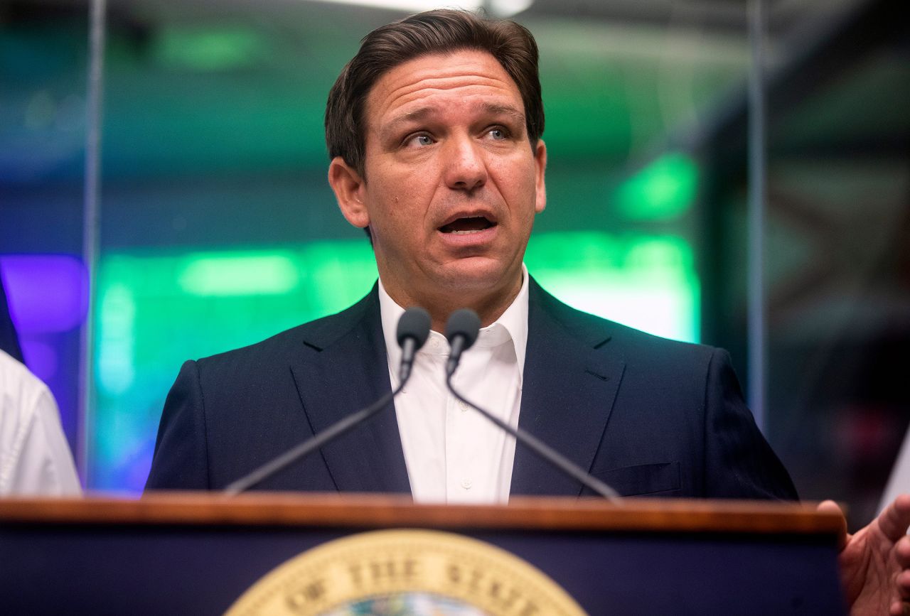 Florida Gov. Ron DeSantis speaks at a press conference about updates and preparations for Hurricane Ian on Tuesday, Sept. 27.