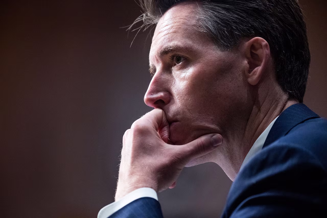 Sen. Josh Hawley is seen during a Senate Arms Services committee confirmation hearing in 2021. 