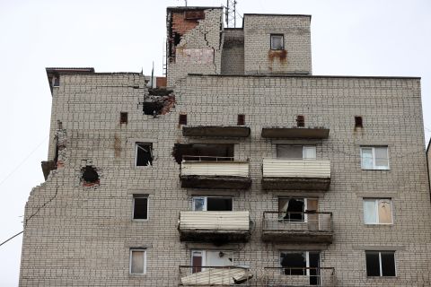 A building damaged in the clashes between Ukrainian army and pro-Russian separatists, in Avdiika, Donetsk Oblast of Ukraine on February 17. 