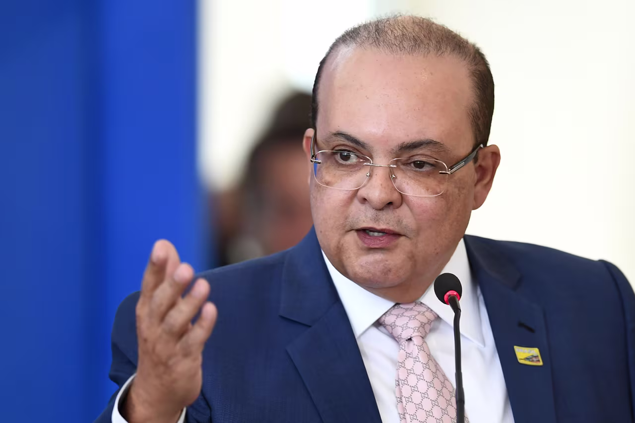 Brazilian Federal District Gov. Ibaneis Rocha delivers a speech at Planalto Palace in Brasilia, Brazil on August 28, 2019. 