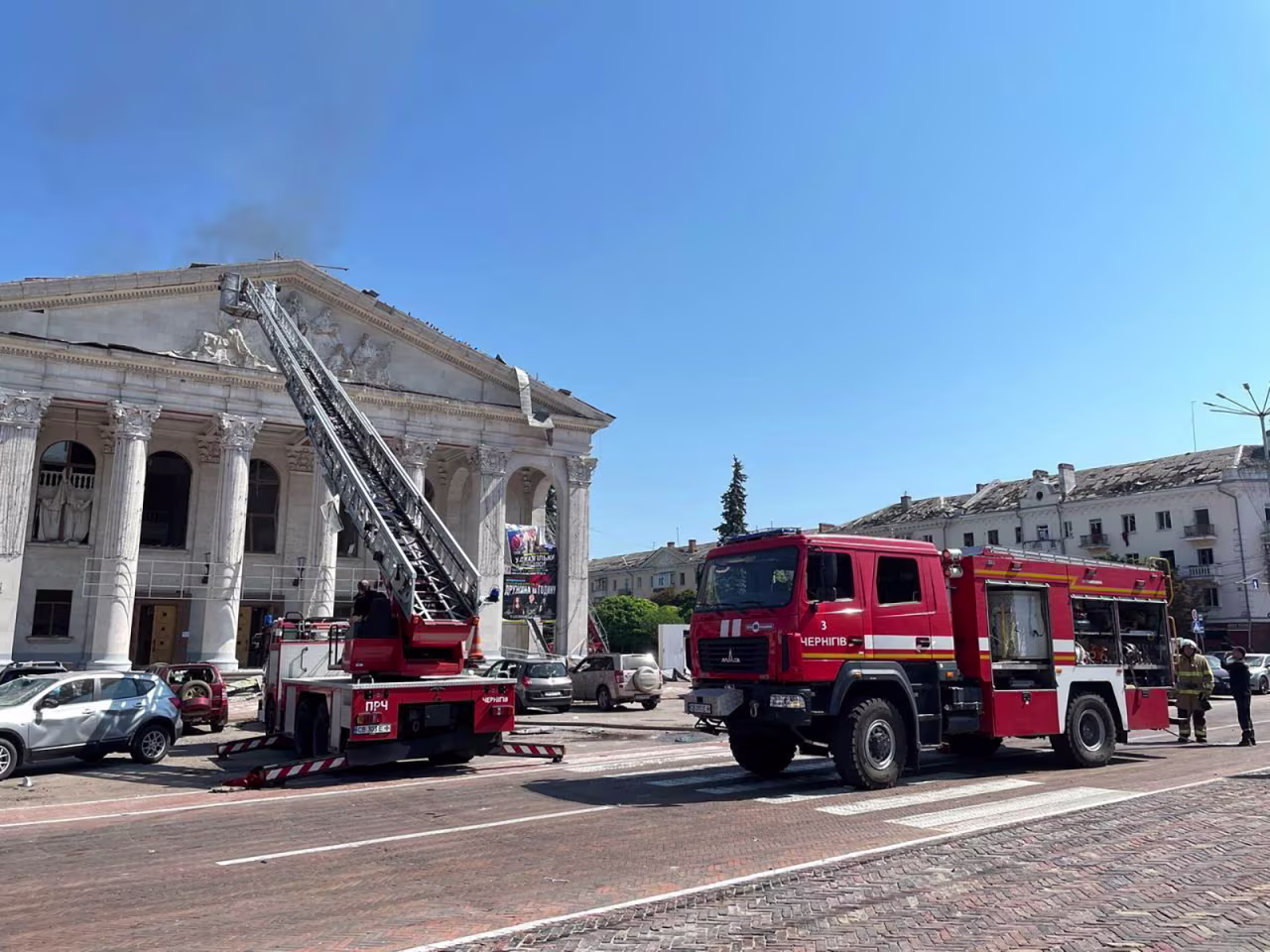 First responders work at the site of a Russian missile strike in Chernihiv, Ukraine, on August 19. 