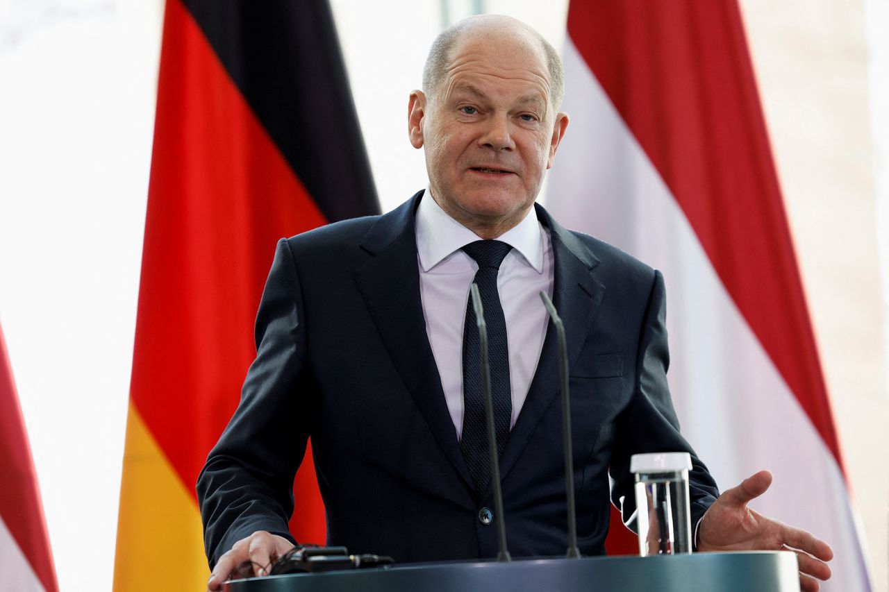 German Chancellor?Olaf?Scholz?speaks during a news conference in Berlin, Germany, on March 1.