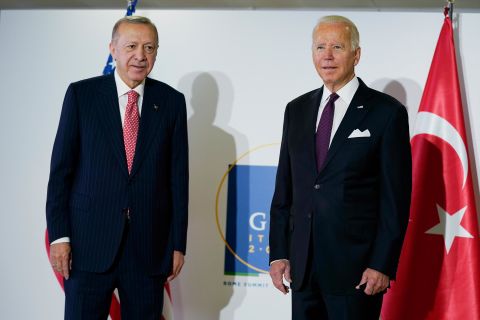 President Joe Biden meets with Turkish President Recep Tayyip Erdogan during the G20 leaders summit, Sunday, October 31 in Rome. 