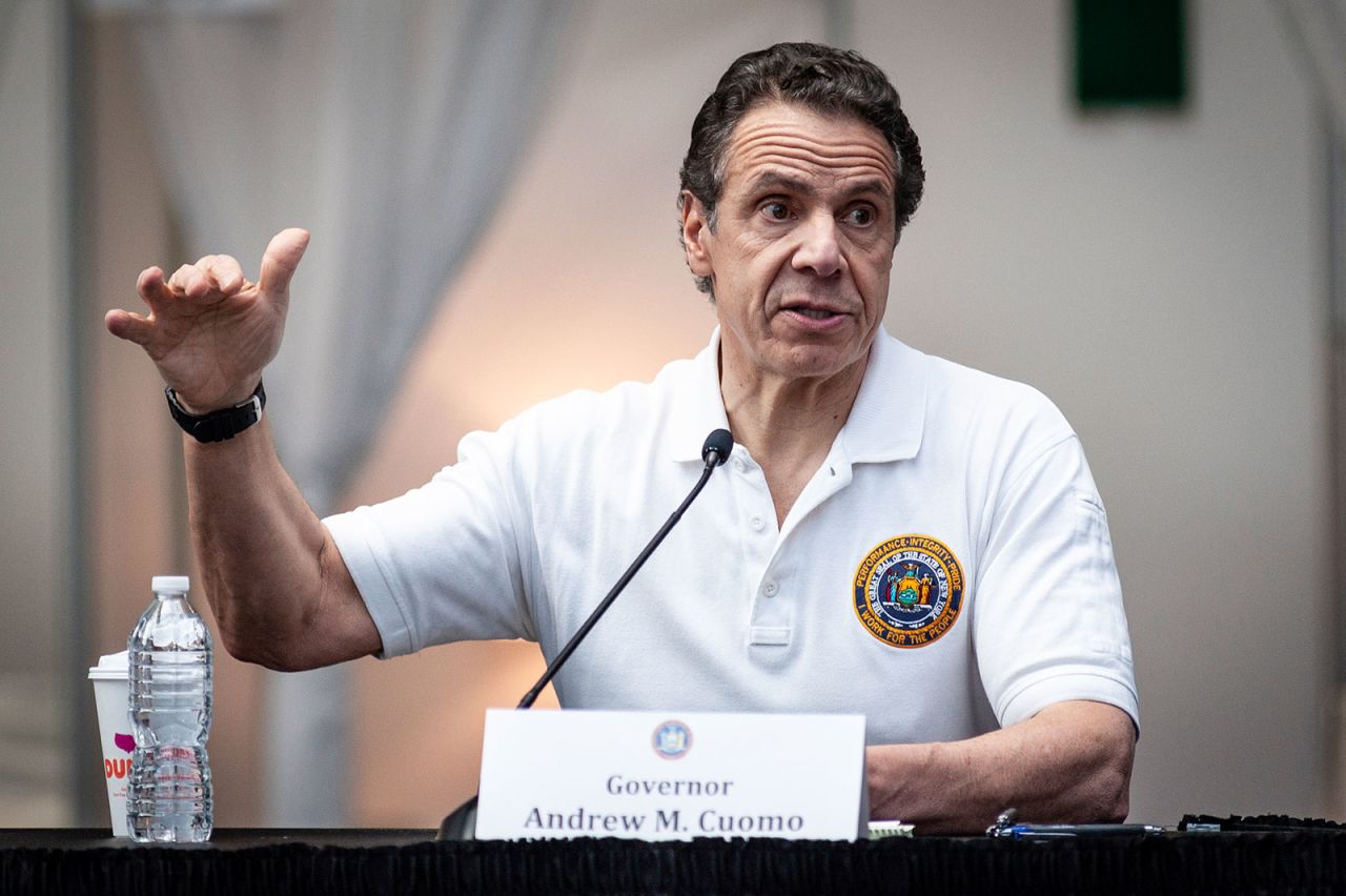 New York Gov. Andrew Cuomo speaks during a press conference at the Javits Center on March 27.