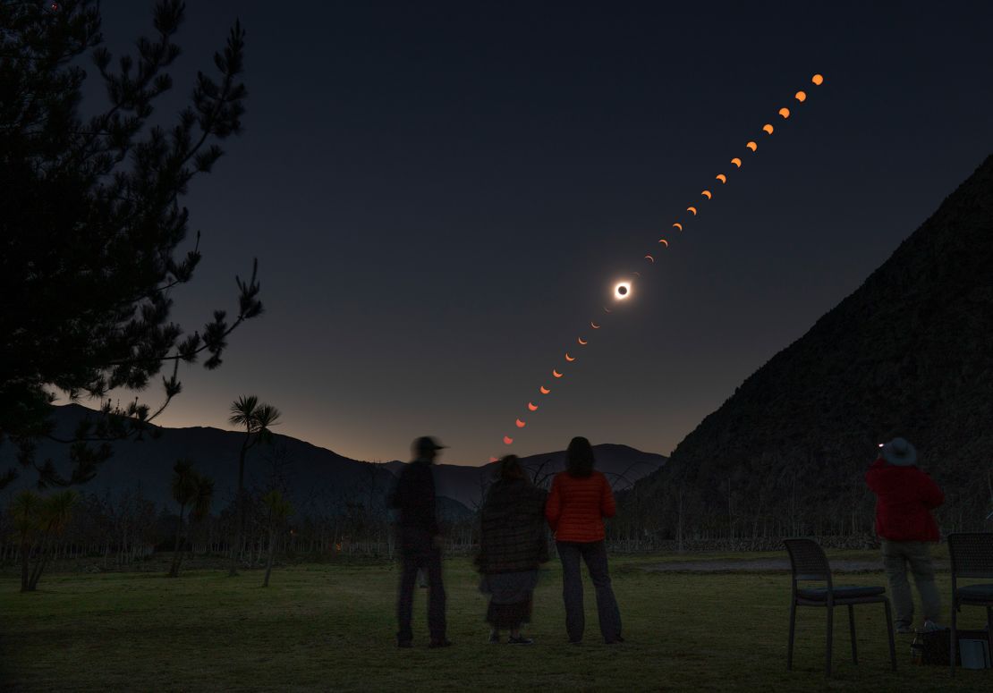 This composite image captures the stages of a total solar eclipse in El Mor, Chile in July 2019.