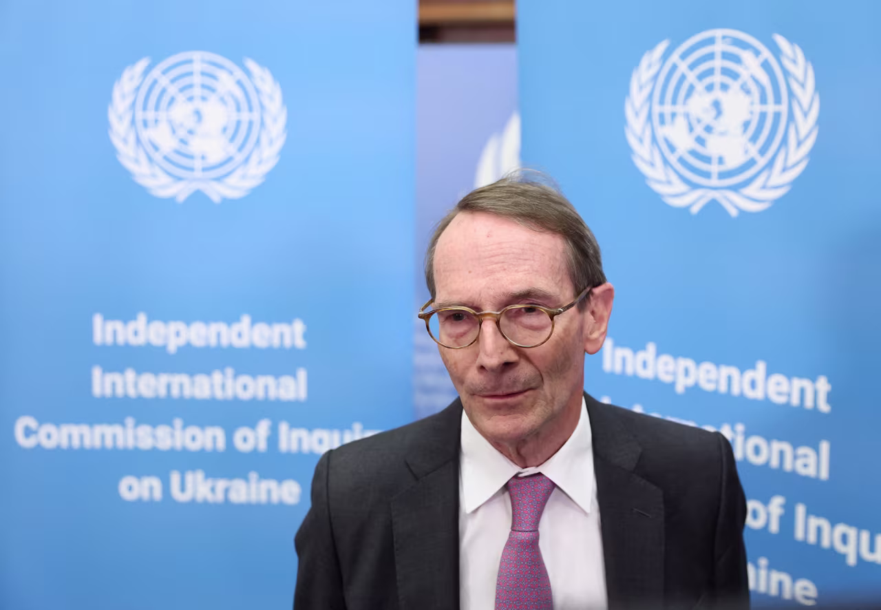 Erik Mose, Chair of the Independent International Commission of Inquiry on Ukraine, attends an interview after a news conference at the United Nations in Geneva, Switzerland on September 23.