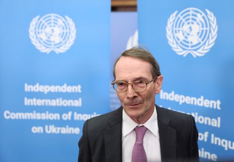Erik Mose, Chair of the Independent International Commission of Inquiry on Ukraine, attends an interview after a news conference at the United Nations in Geneva, Switzerland on September 23.