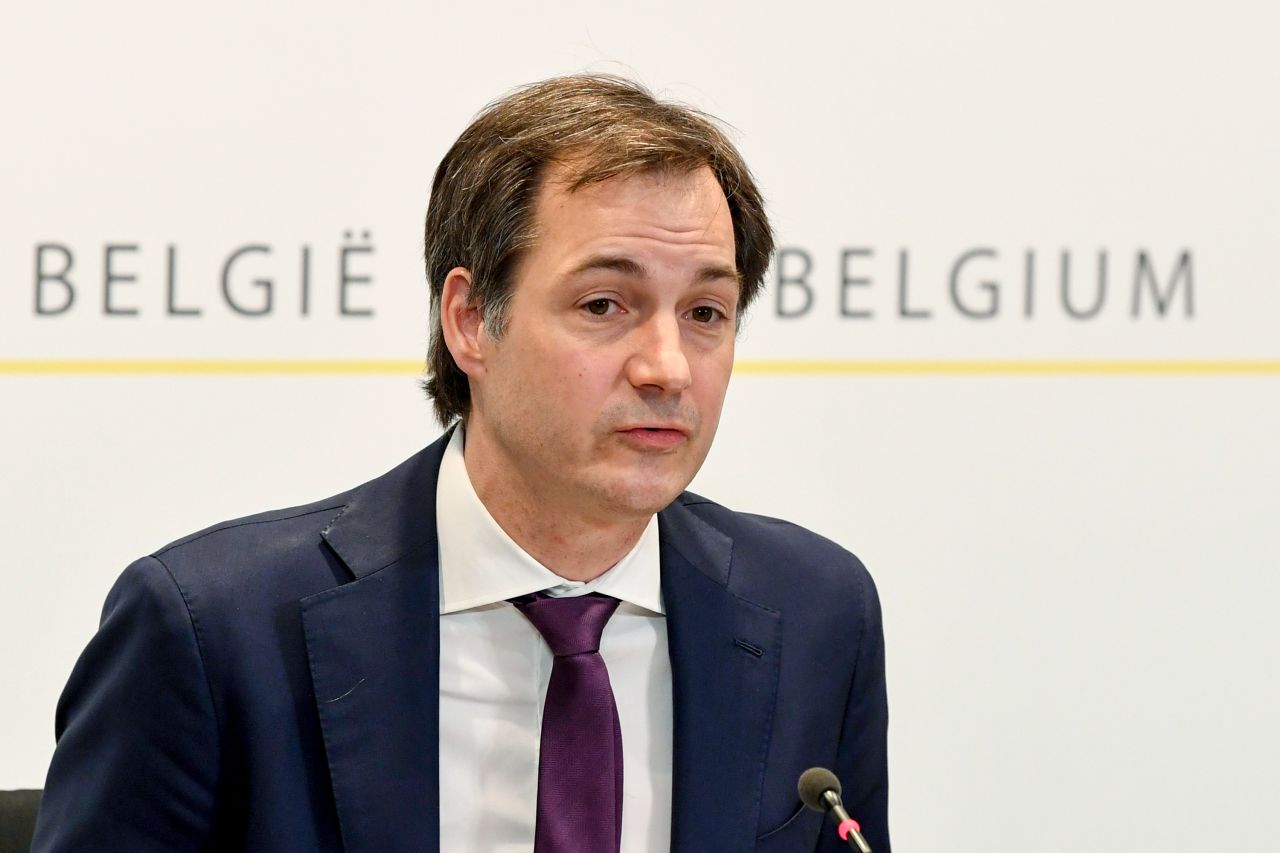 Prime Minister Alexander De Croo speaks during a press conference in Brussels on February 5.