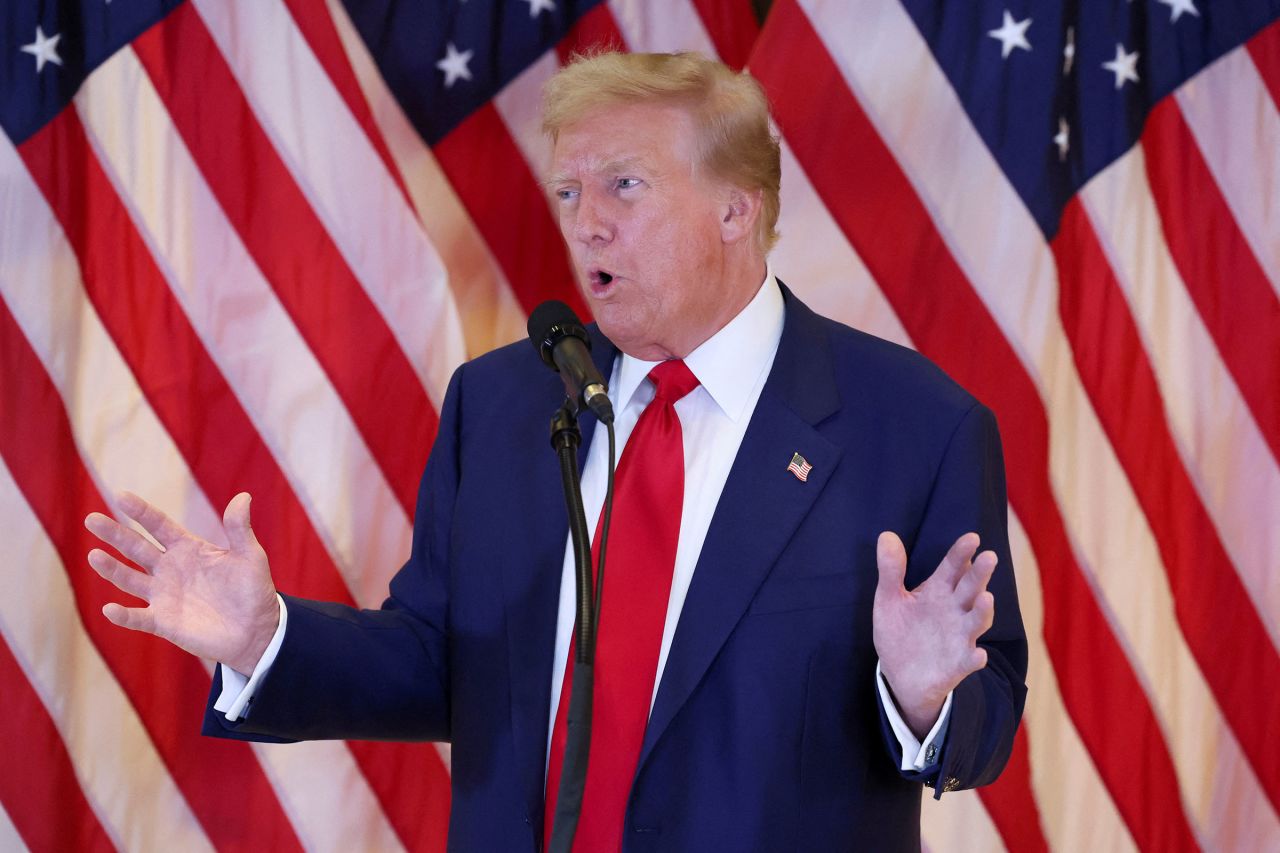 Former President Donald Trump speaks at Trump Tower in New York City on May 31.