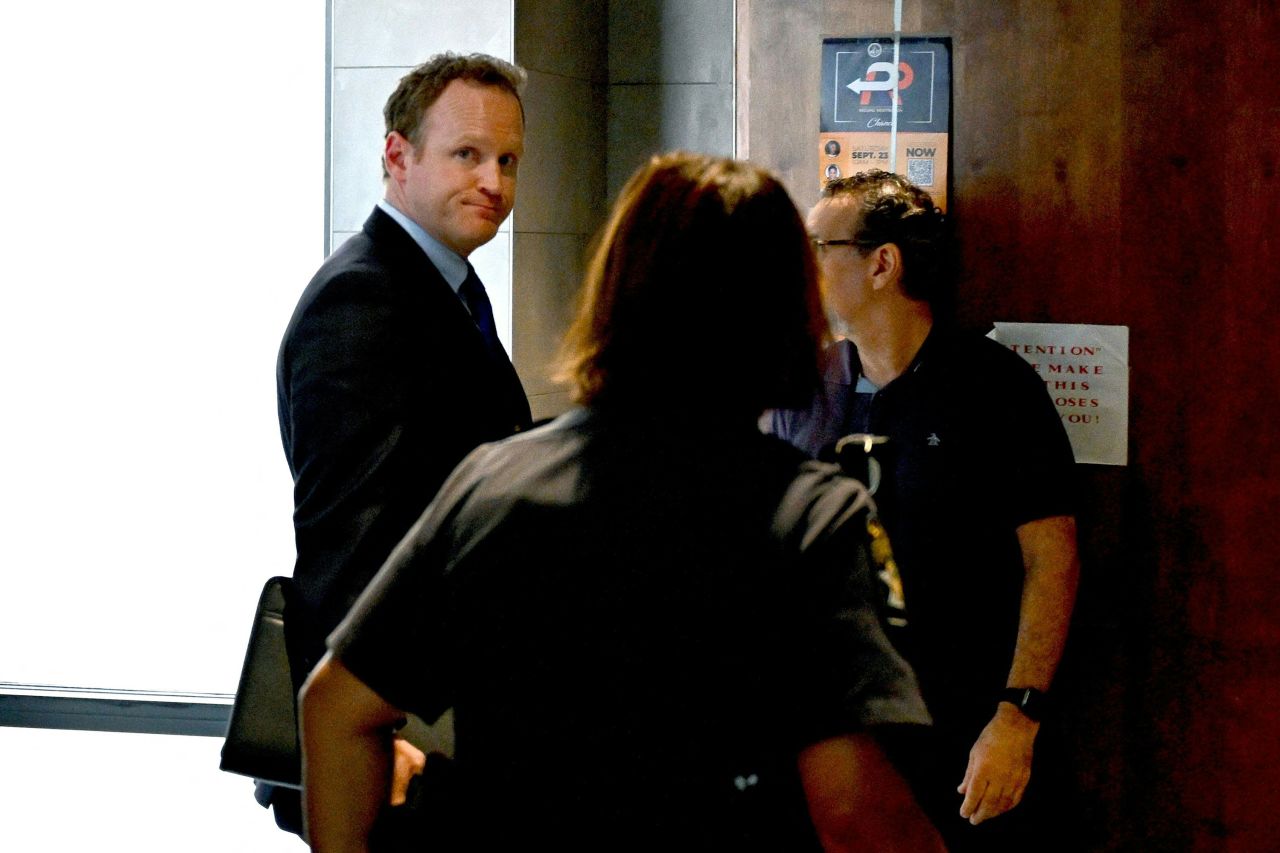 Attorney Brian Tevis enters the District Attorney's Office at the Fulton County Government Center in Atlanta on Wednesday.