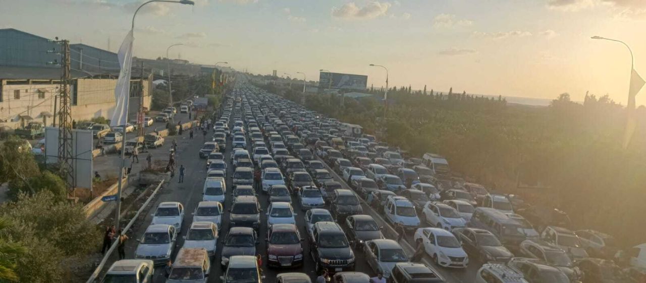 A photo obtained by CNN shows traffic in every lane traveling north near Sidon, Lebanon.