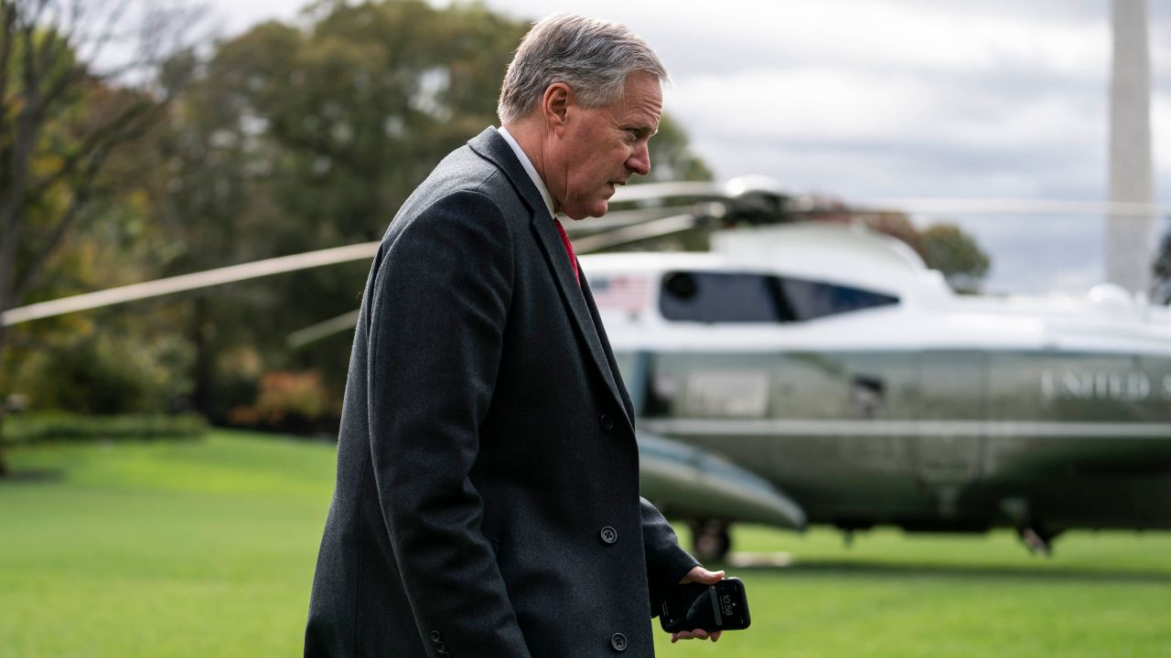 In this October 2020 photo, Mark Meadows walks along the South Lawn in Washington, DC. 