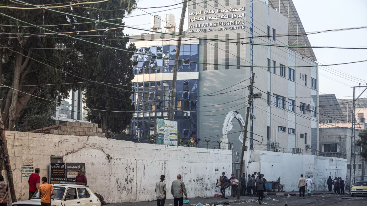 A view of the Al-Ahli Baptist Hospital after a deadly explosion in October.