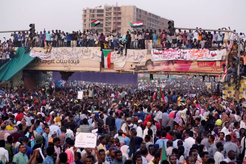 Demonstrators rally demanding Bashir's removal from office on Wednesday, April 10. 
